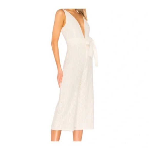 Revolve lovers and friends white eyelet Jane jumpsuit v neck small - Picture 1 of 7